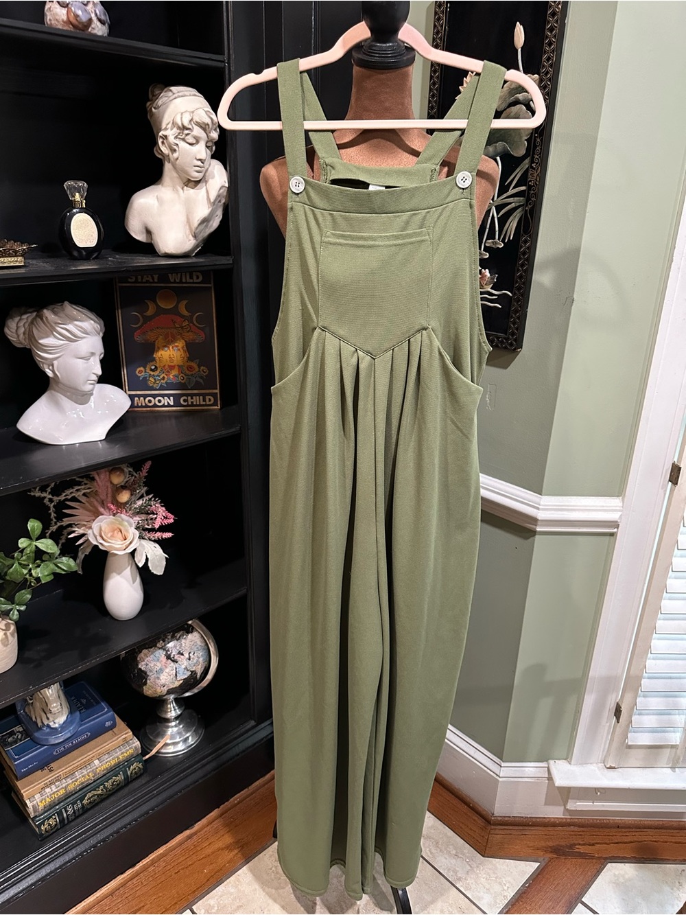 Halara waffle knit overalls jumpsuit in Loden Green size M